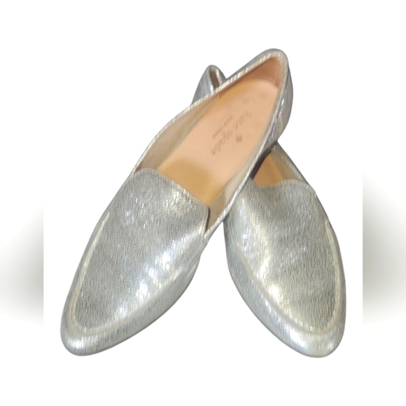 Kate Spade New York Women's Mettalic Carima Silver Leather Loafers Sz 5 1/2 M - Picture 2 of 9